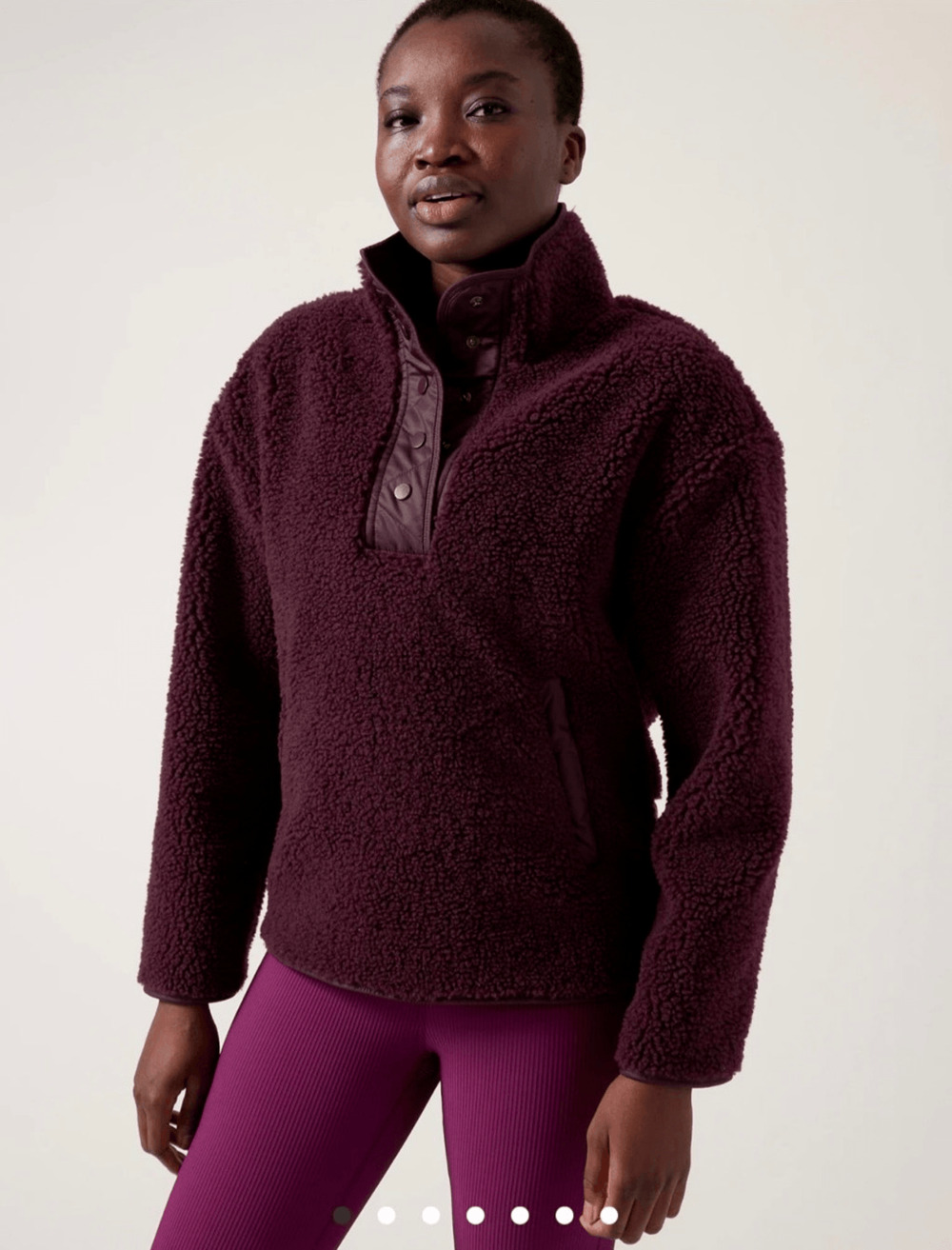 NWT Athleta Cozy Sherpa Snap Sweatshirt, Spiced Cabernet SIZE XL #466888 X0701H